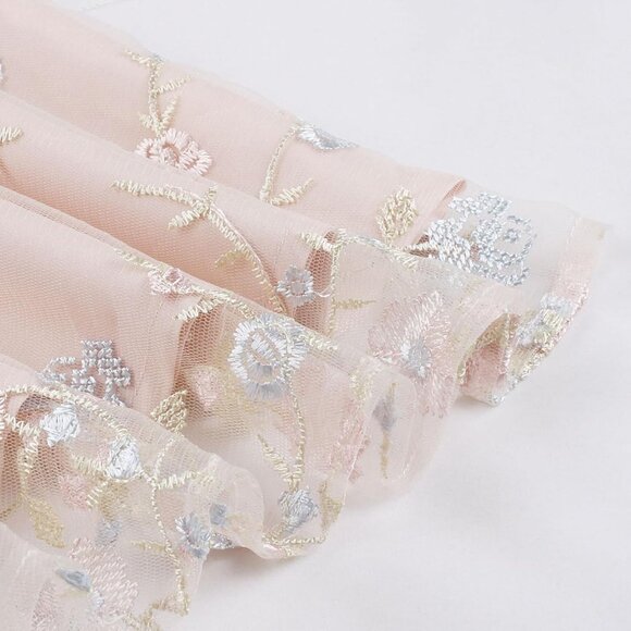 Women Vintage Floral Embroidered Tulle Prom Dress Pink X-Large Elegant Party - Picture 5 of 6